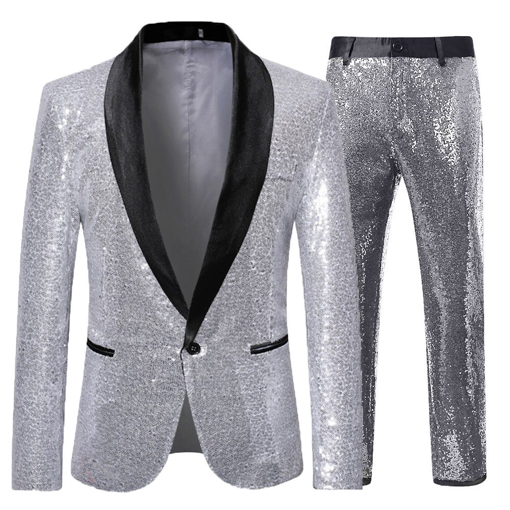Men's Versatile Creative Sequin Suit Pants Set
