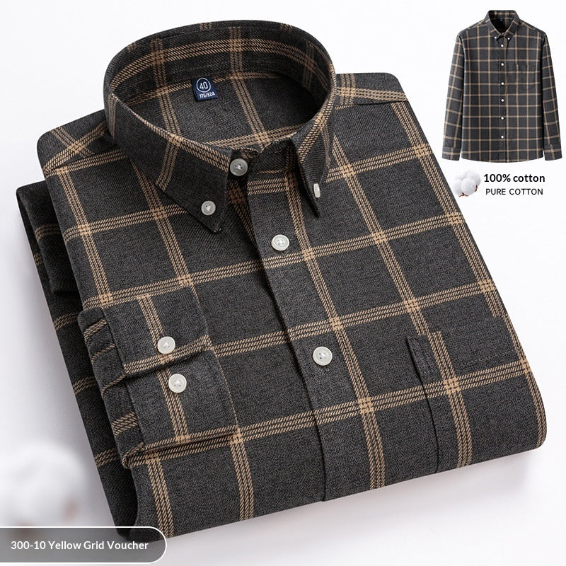 New Fuzzy-Brushed Plaid Mens Shirt Thickened Long-Sleeve Top