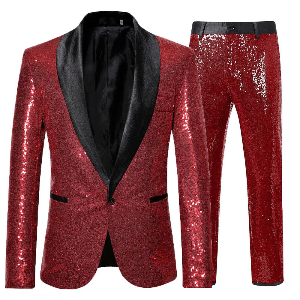 Men's Versatile Creative Sequin Suit Pants Set