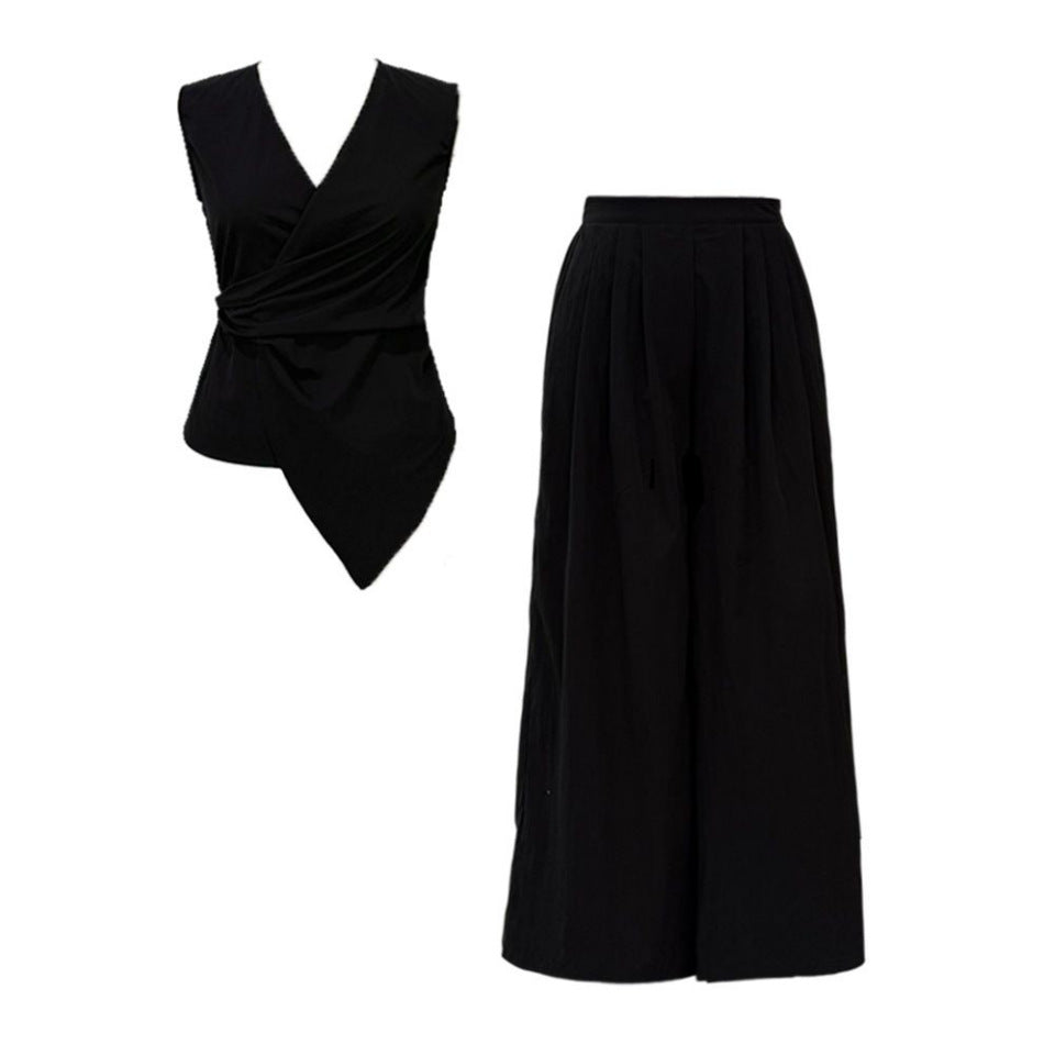 Women's Summer Sleeveless Waist-Cinching Slimming Set With Long Skirt
