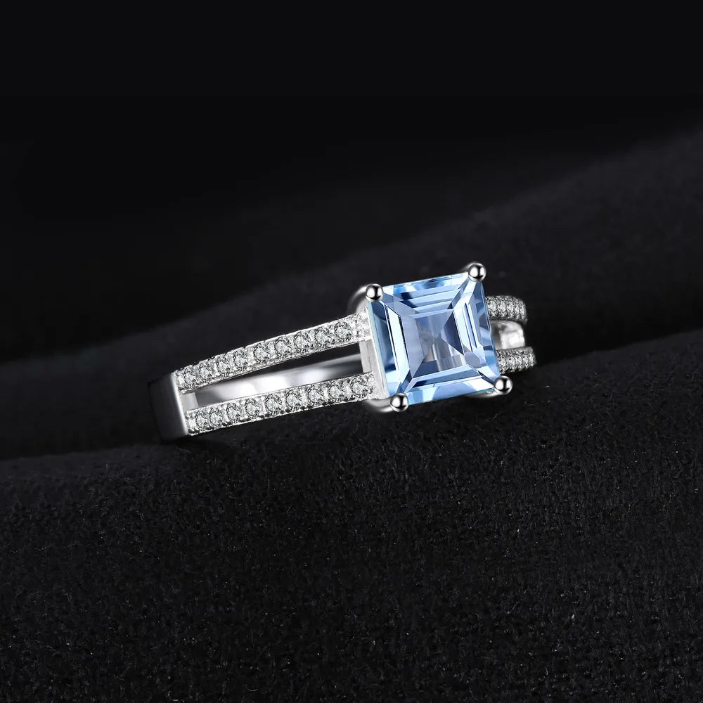 JewelryPalace 1.2ct Princess Cut Sky Blue Topaz 925 Sterling Silver Engagement Ring for Woman Gemstone Fine Jewelry Wedding Gift