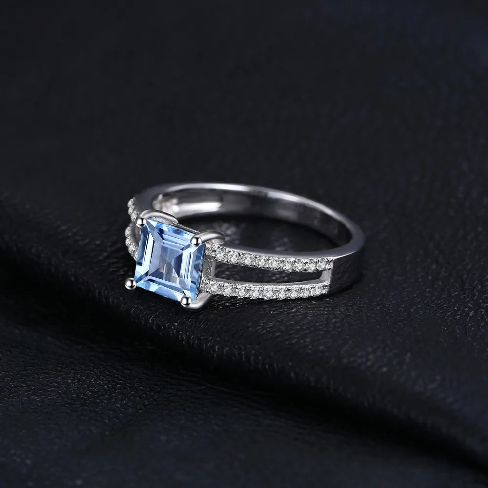 JewelryPalace 1.2ct Princess Cut Sky Blue Topaz 925 Sterling Silver Engagement Ring for Woman Gemstone Fine Jewelry Wedding Gift