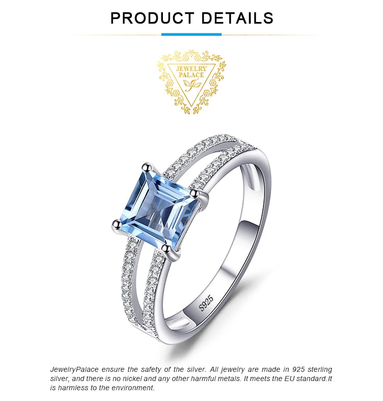 JewelryPalace 1.2ct Princess Cut Sky Blue Topaz 925 Sterling Silver Engagement Ring for Woman Gemstone Fine Jewelry Wedding Gift
