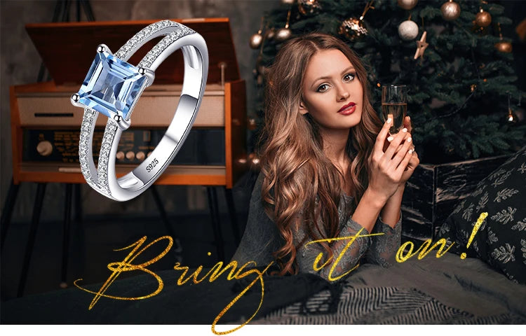 JewelryPalace 1.2ct Princess Cut Sky Blue Topaz 925 Sterling Silver Engagement Ring for Woman Gemstone Fine Jewelry Wedding Gift