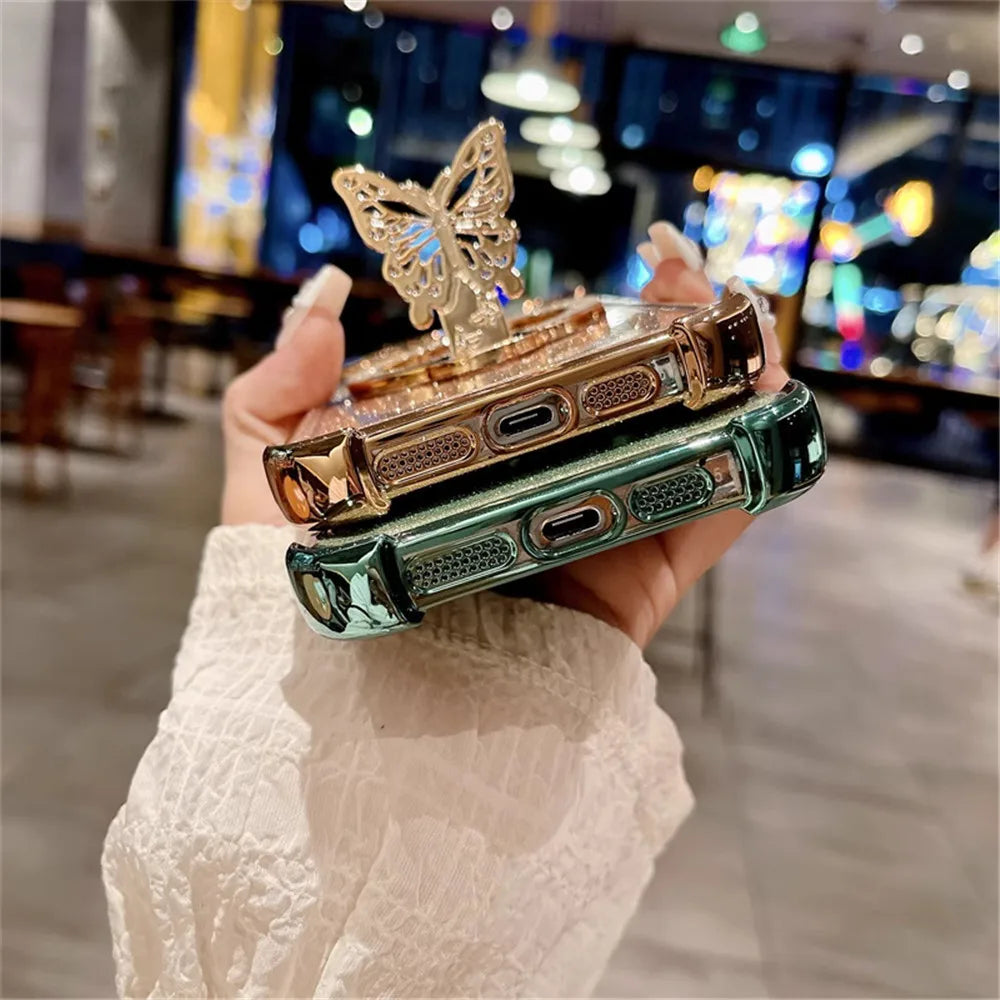 Glitter Butterfly Crystal Bracelet Phone Case For Motorola G14 G24 G34 G52 G54 G84 G86 G56 G10 G20 G82 Shockproof Silicone Cover