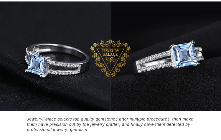 JewelryPalace 1.2ct Princess Cut Sky Blue Topaz 925 Sterling Silver Engagement Ring for Woman Gemstone Fine Jewelry Wedding Gift