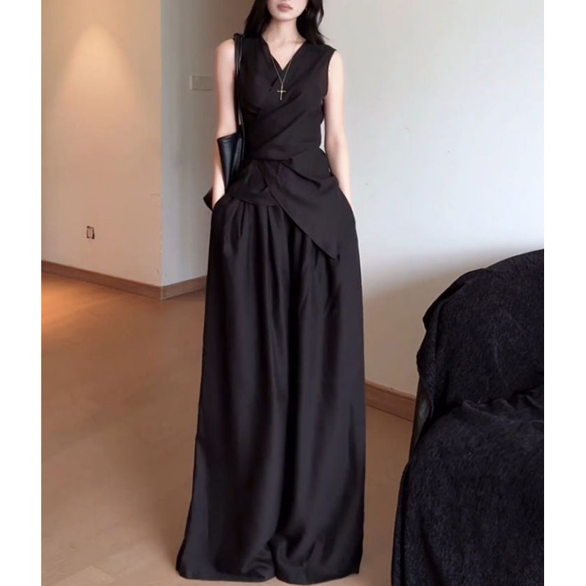 Women's Summer Sleeveless Waist-Cinching Slimming Set With Long Skirt