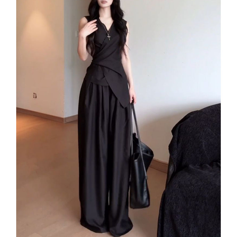 Women's Summer Sleeveless Waist-Cinching Slimming Set With Long Skirt