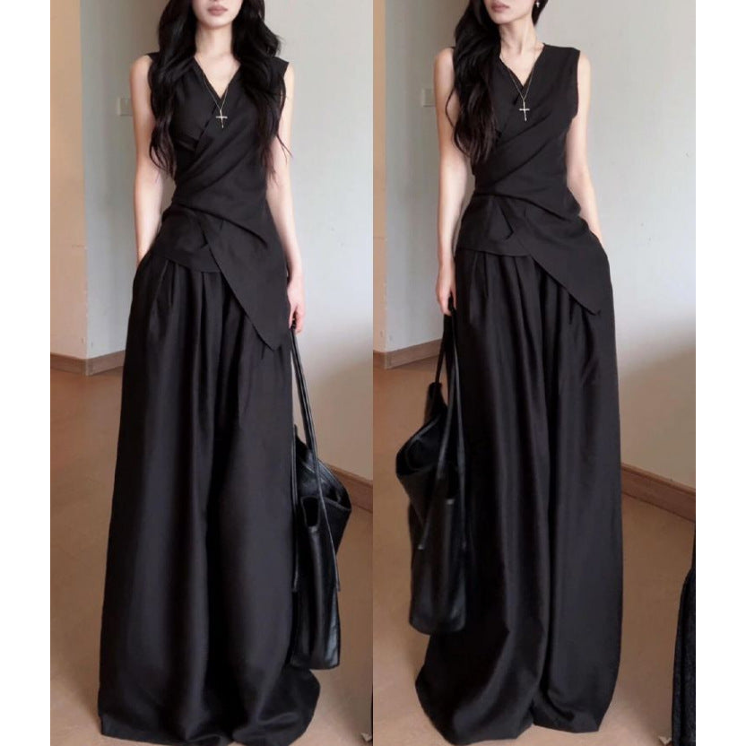 Women's Summer Sleeveless Waist-Cinching Slimming Set With Long Skirt