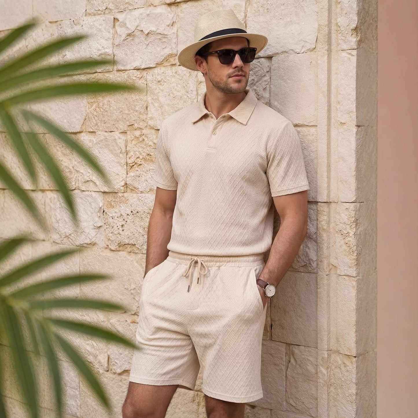 Men's Sporty-Casual Zip-Up Polo Shirt And Pants Set